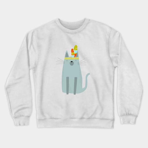 Aztec cat Crewneck Sweatshirt by olya_utchenko